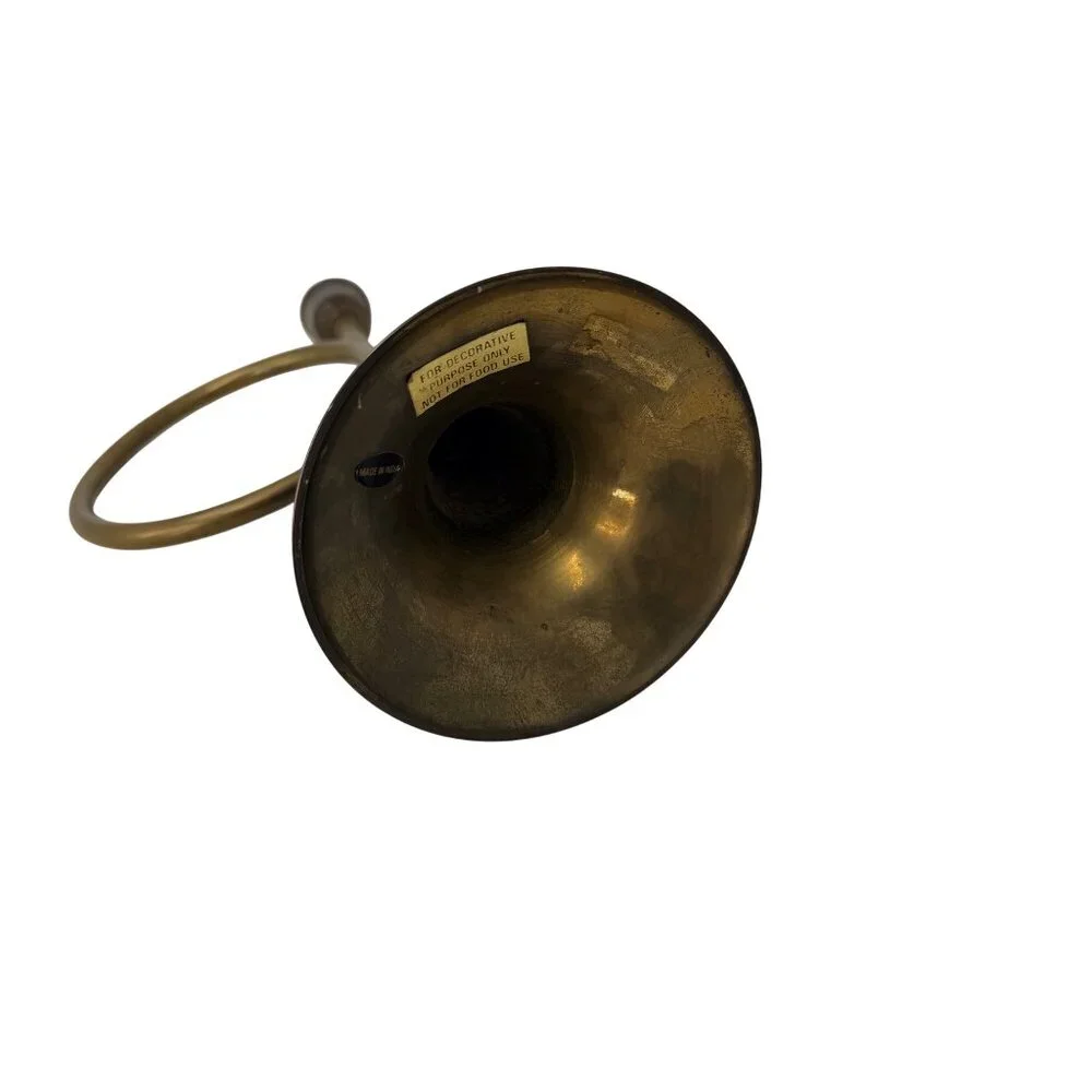 Vintage Brass‎ French Horn Taper Candle Holder Sculptural Mid Century Decor